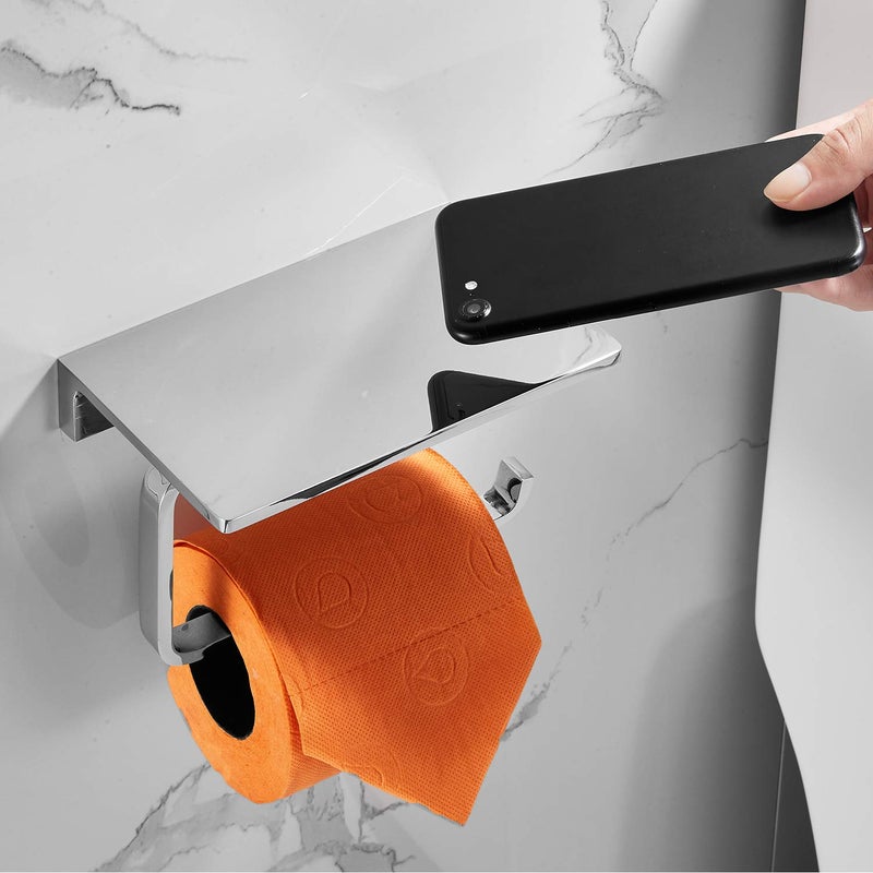 LANGPAI Toilet Paper Holder for Bathroom Solid Brass and Superior Hotel Style Tissue Roll Holder with Cell Phone Storage Polished Chrome Finish - Image 3